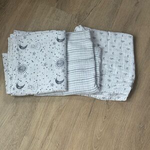 Pottery Barn Kids White and Gray Swaddle Blanket